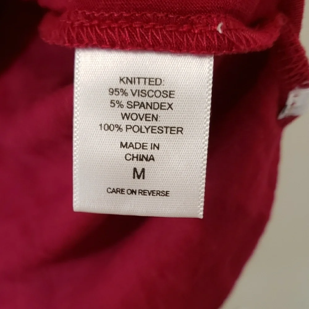 New York & Company Red Polo Collar Cuffed Sleeve Blouse